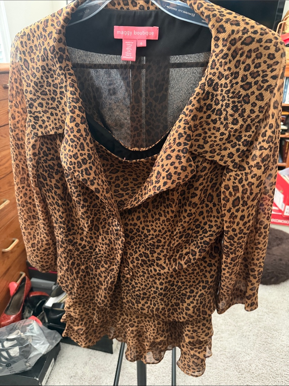 Maggy Boutique Leopard Print Sheer Layered skirt set